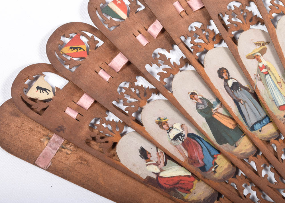 Antique Swiss Wooden Sycamore Fretwork Fan