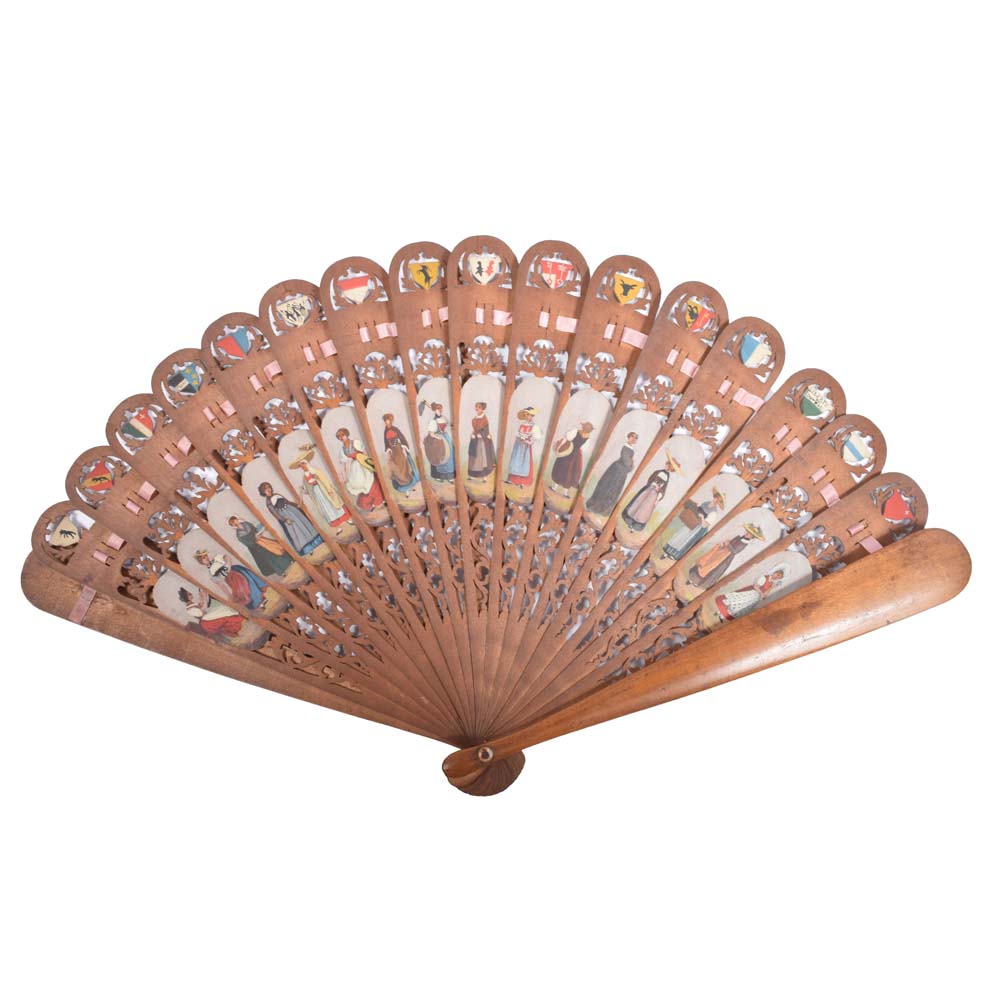 Antique Swiss Wooden Sycamore Fretwork Fan