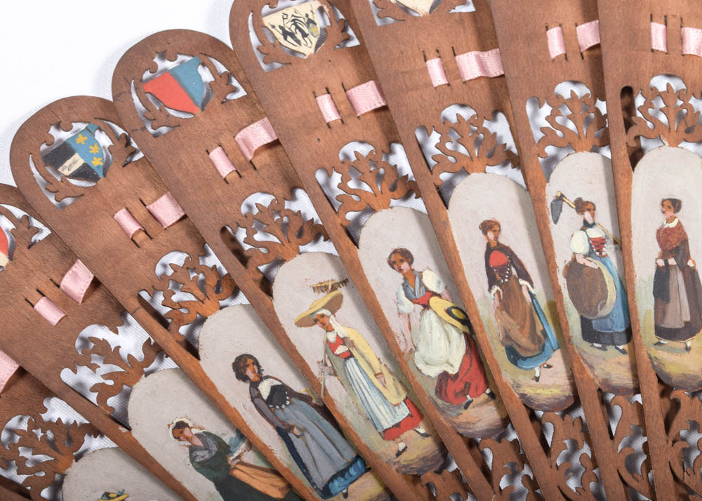 Antique Swiss Wooden Sycamore Fretwork Fan