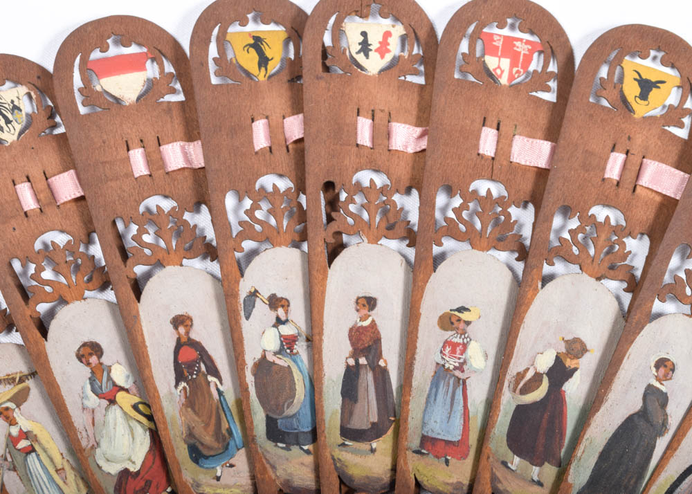 Antique Swiss Wooden Sycamore Fretwork Fan