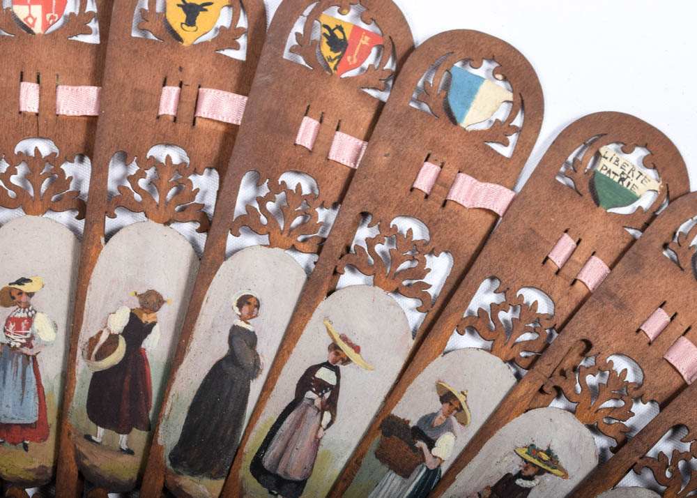 Antique Swiss Wooden Sycamore Fretwork Fan