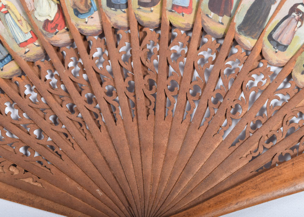 Antique Swiss Wooden Sycamore Fretwork Fan