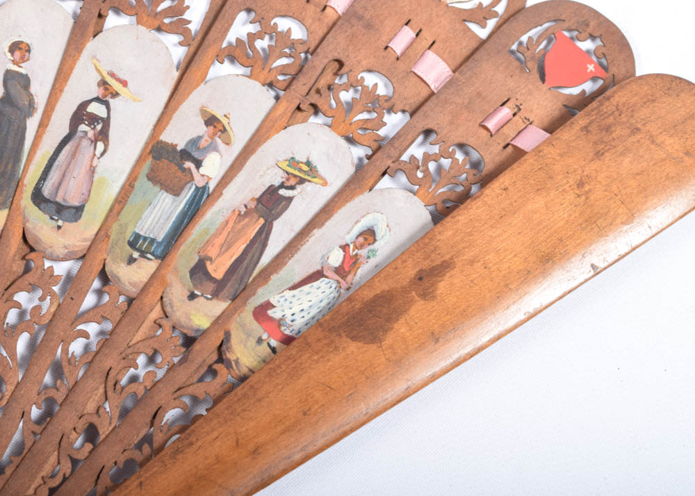 Antique Swiss Wooden Sycamore Fretwork Fan