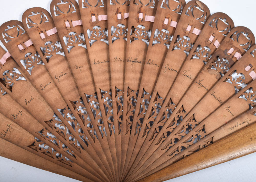 Antique Swiss Wooden Sycamore Fretwork Fan