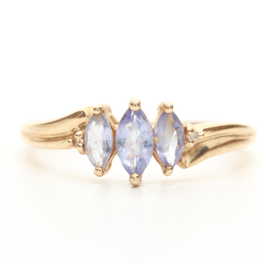 10K Yellow Gold Tanzanite and Diamond Ring