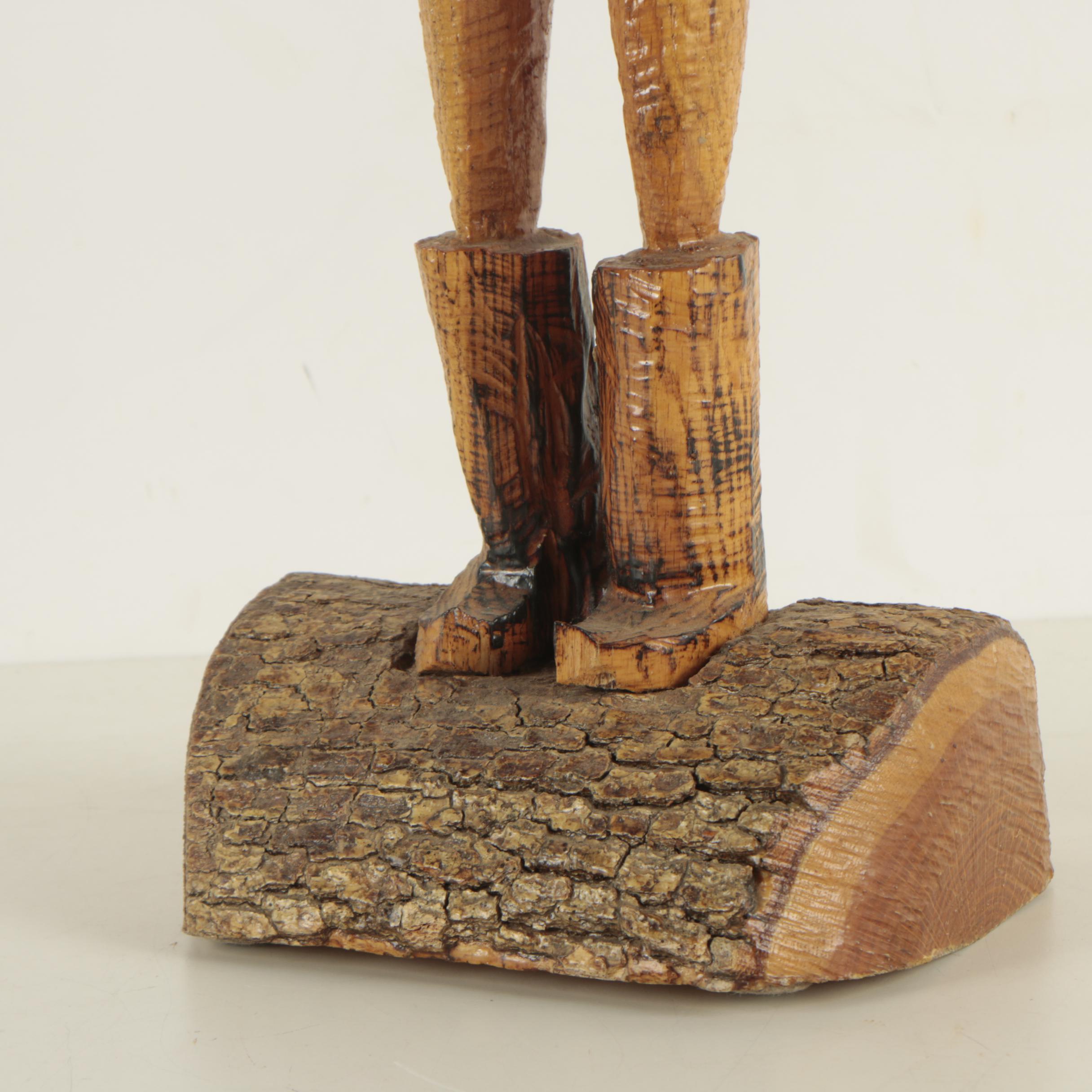 Joe Salyers Chainsaw Carved and Painted Oak Sculpture