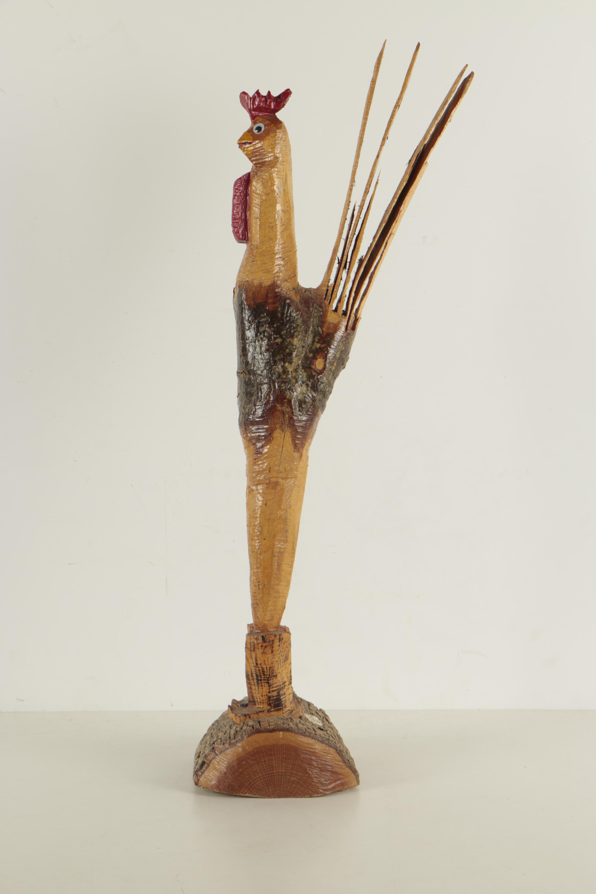 Joe Salyers Chainsaw Carved and Painted Oak Sculpture