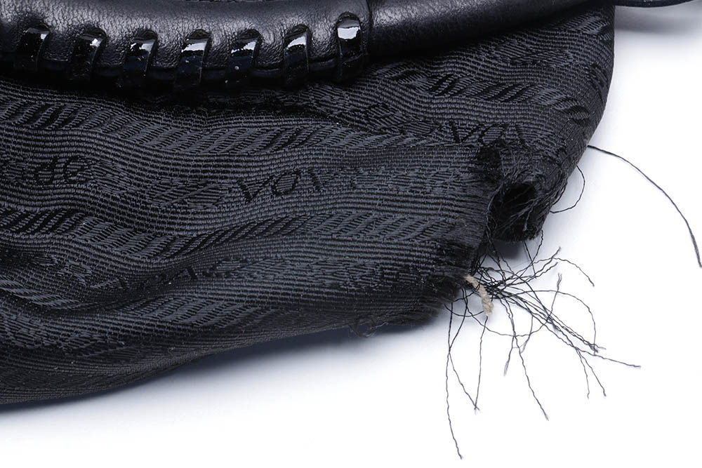 Prada Beige Canvas and Black Leather Handbag