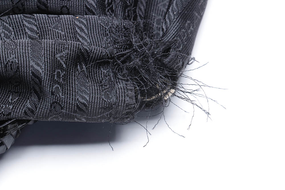 Prada Beige Canvas and Black Leather Handbag