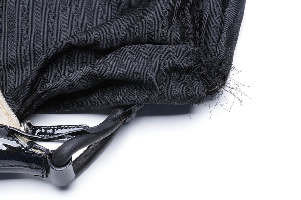 Prada Beige Canvas and Black Leather Handbag