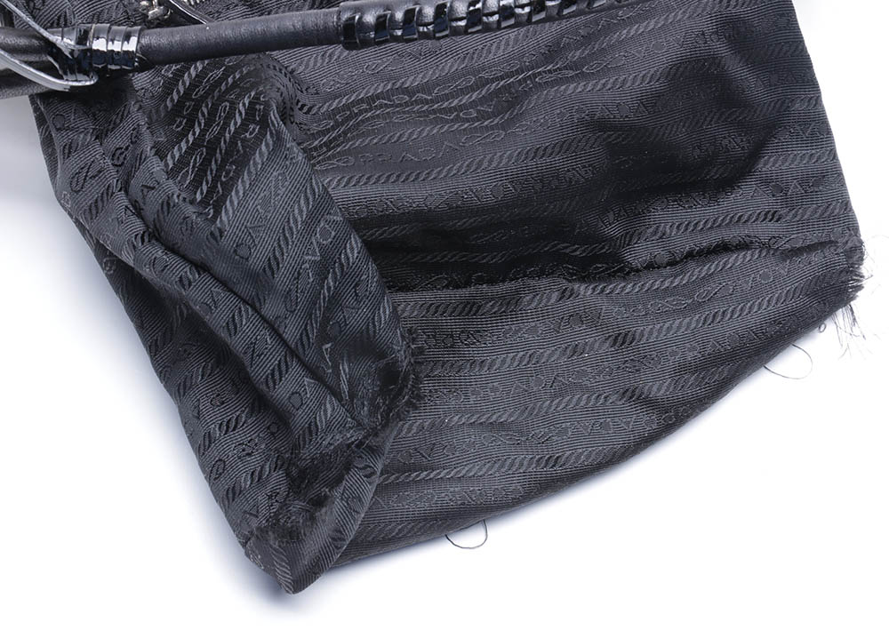 Prada Beige Canvas and Black Leather Handbag