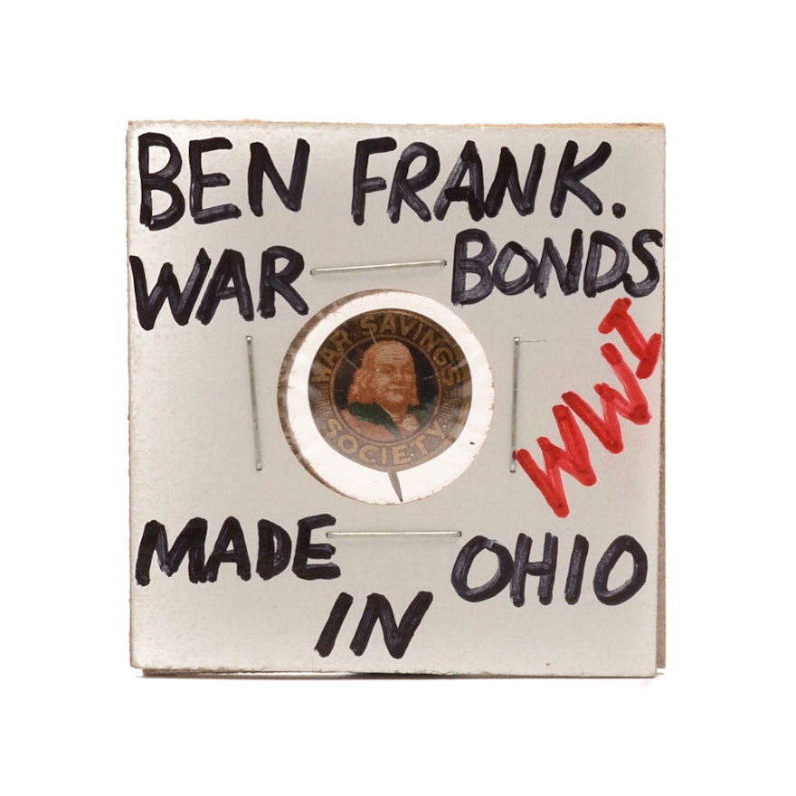 World War I Ben Franklin War Savings Society Ohio Pinback