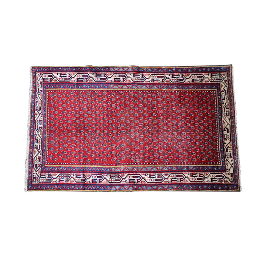 Hand-Knotted Persian Serabend Sarouk Wool Area Rug