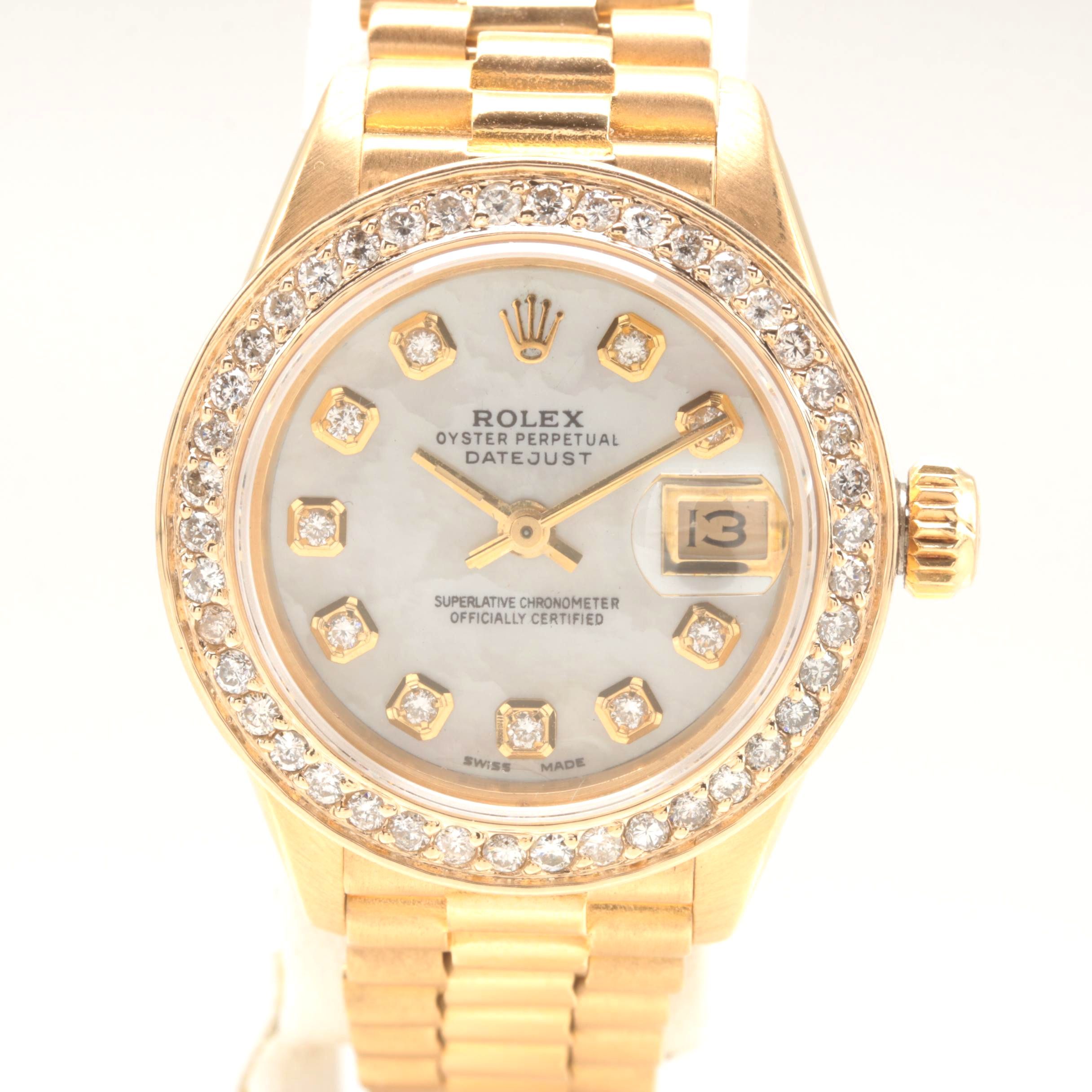 Circa 1983 Rolex 14K Yellow Gold Diamond Oyster Perpetual Datejust Watch