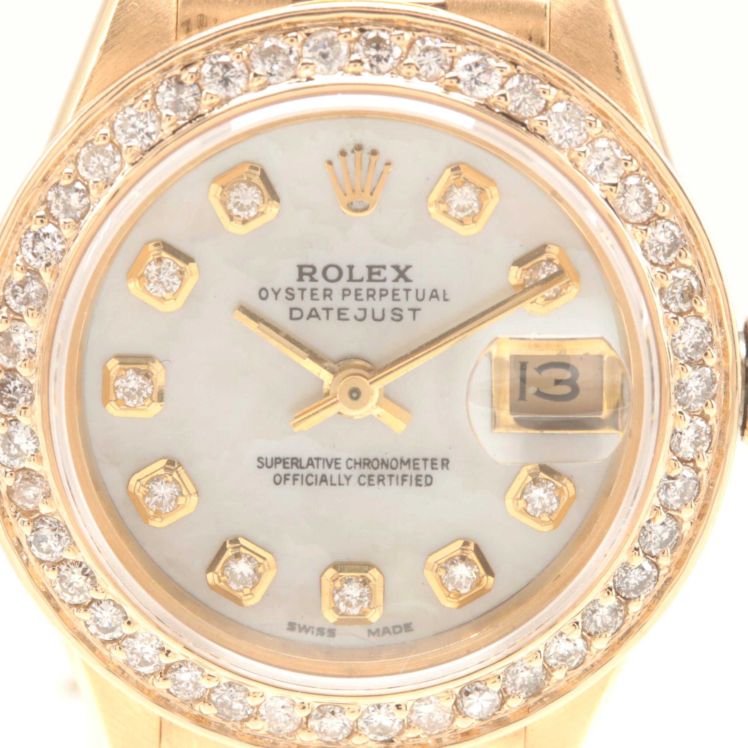 Circa 1983 Rolex 14K Yellow Gold Diamond Oyster Perpetual Datejust Watch
