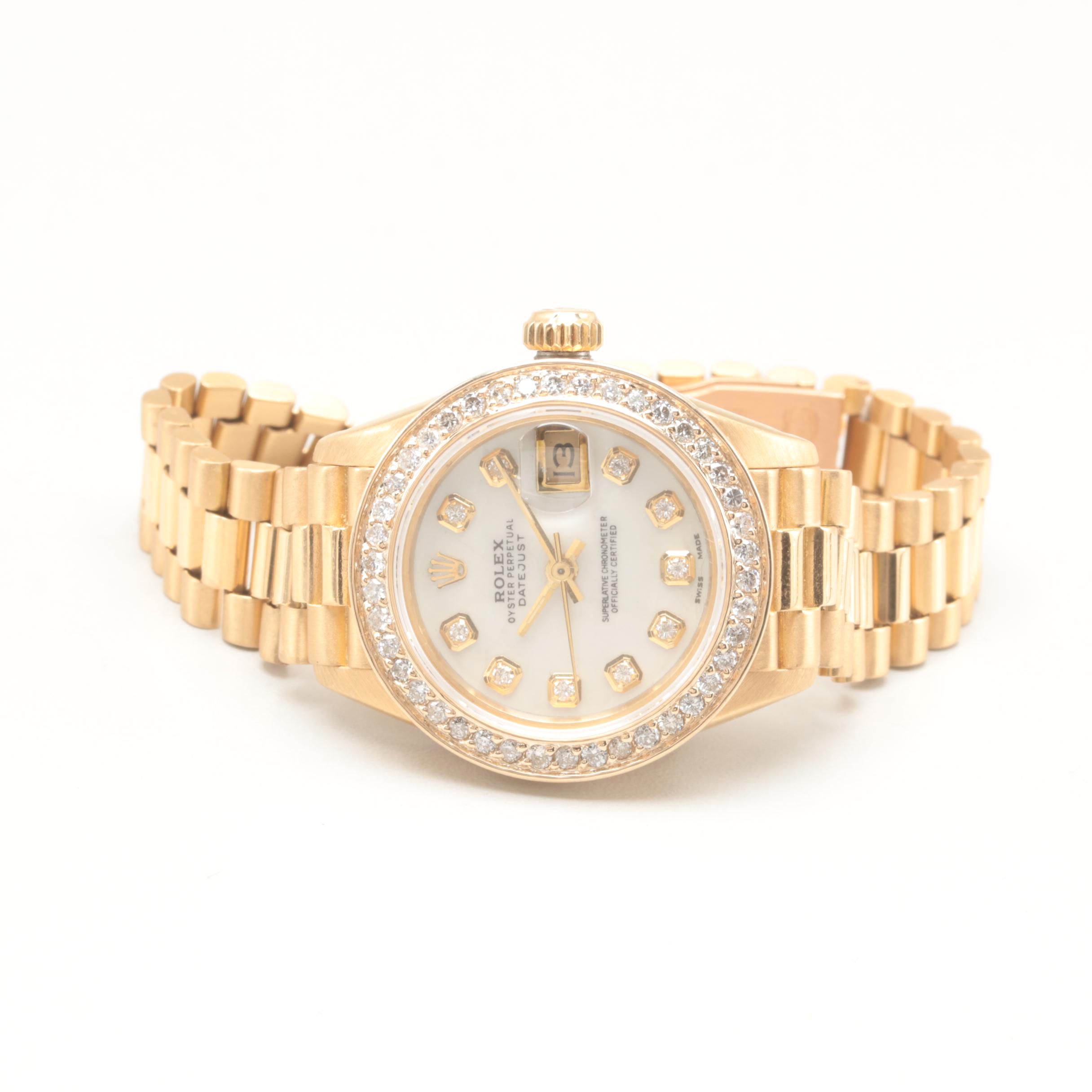 Circa 1983 Rolex 14K Yellow Gold Diamond Oyster Perpetual Datejust Watch
