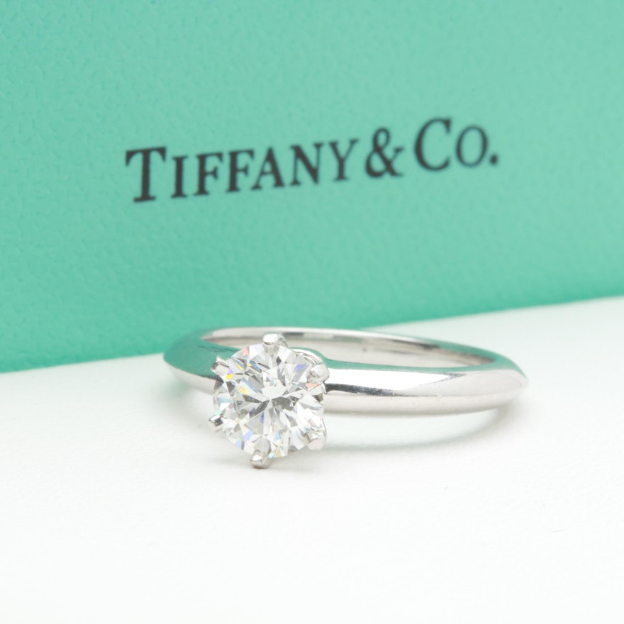 Tiffany & Co. Platinum Diamond Solitaire Ring With Certification and Box