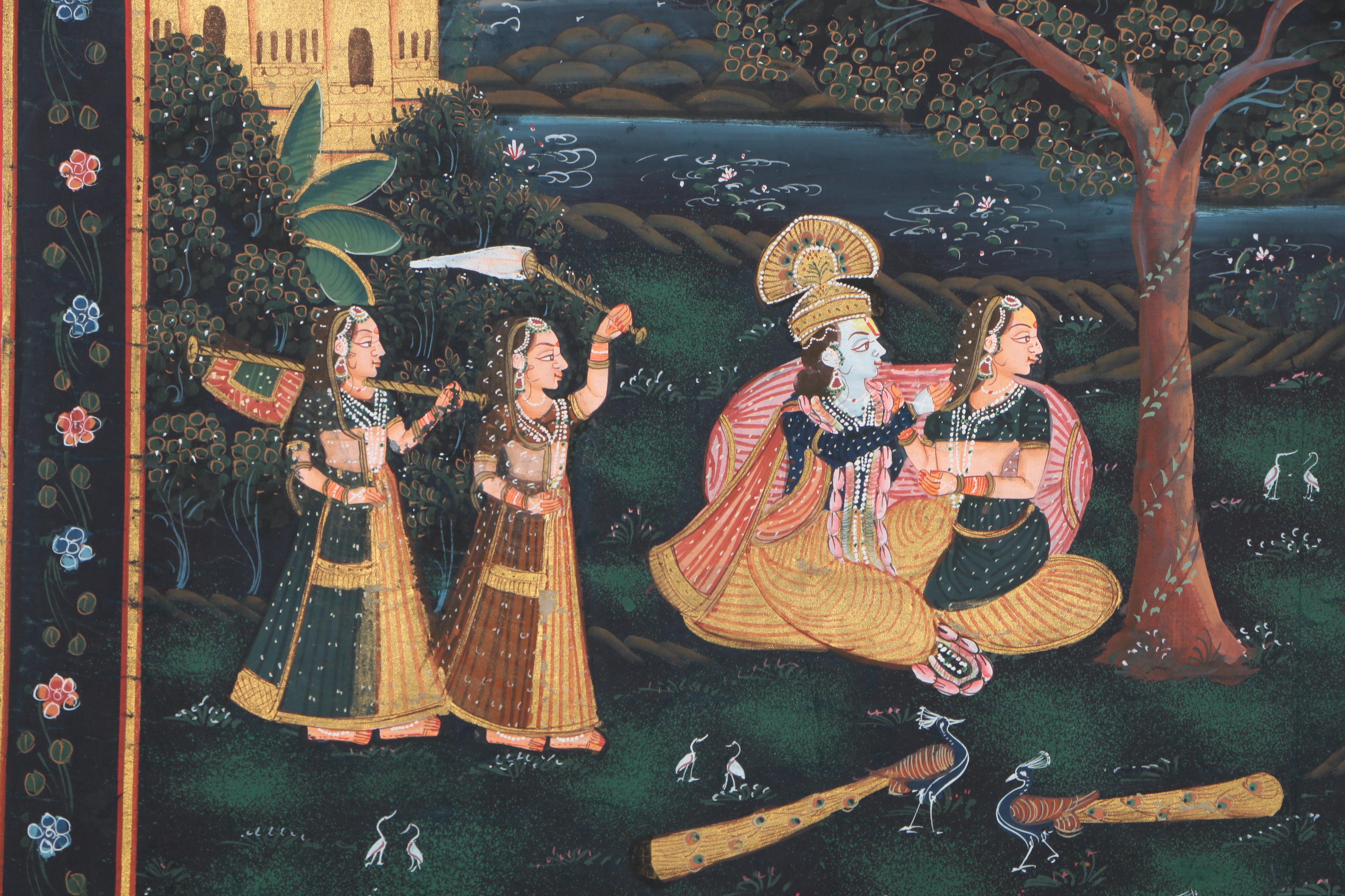 Indian Gouache Painting of Krishna and Radha