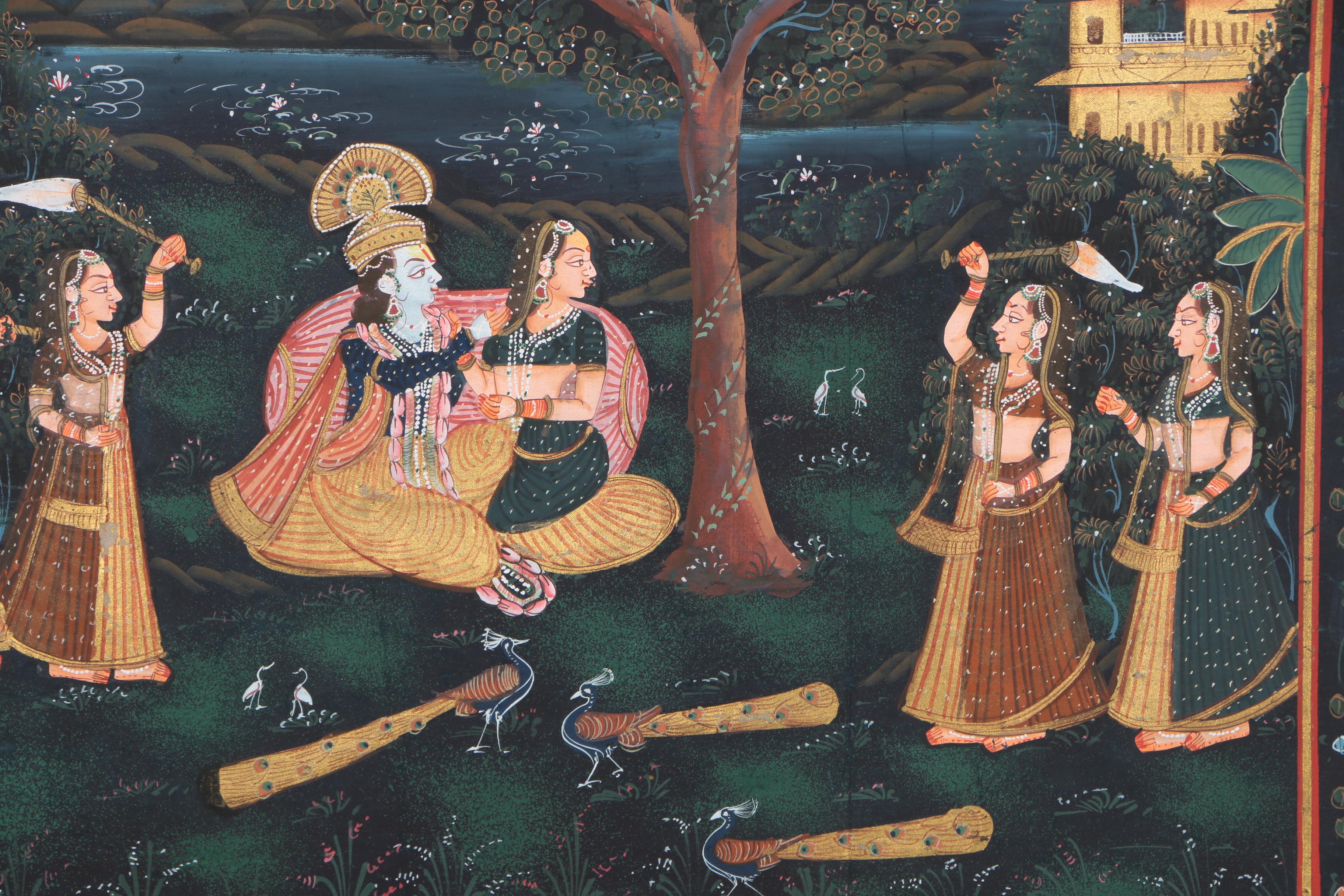 Indian Gouache Painting of Krishna and Radha