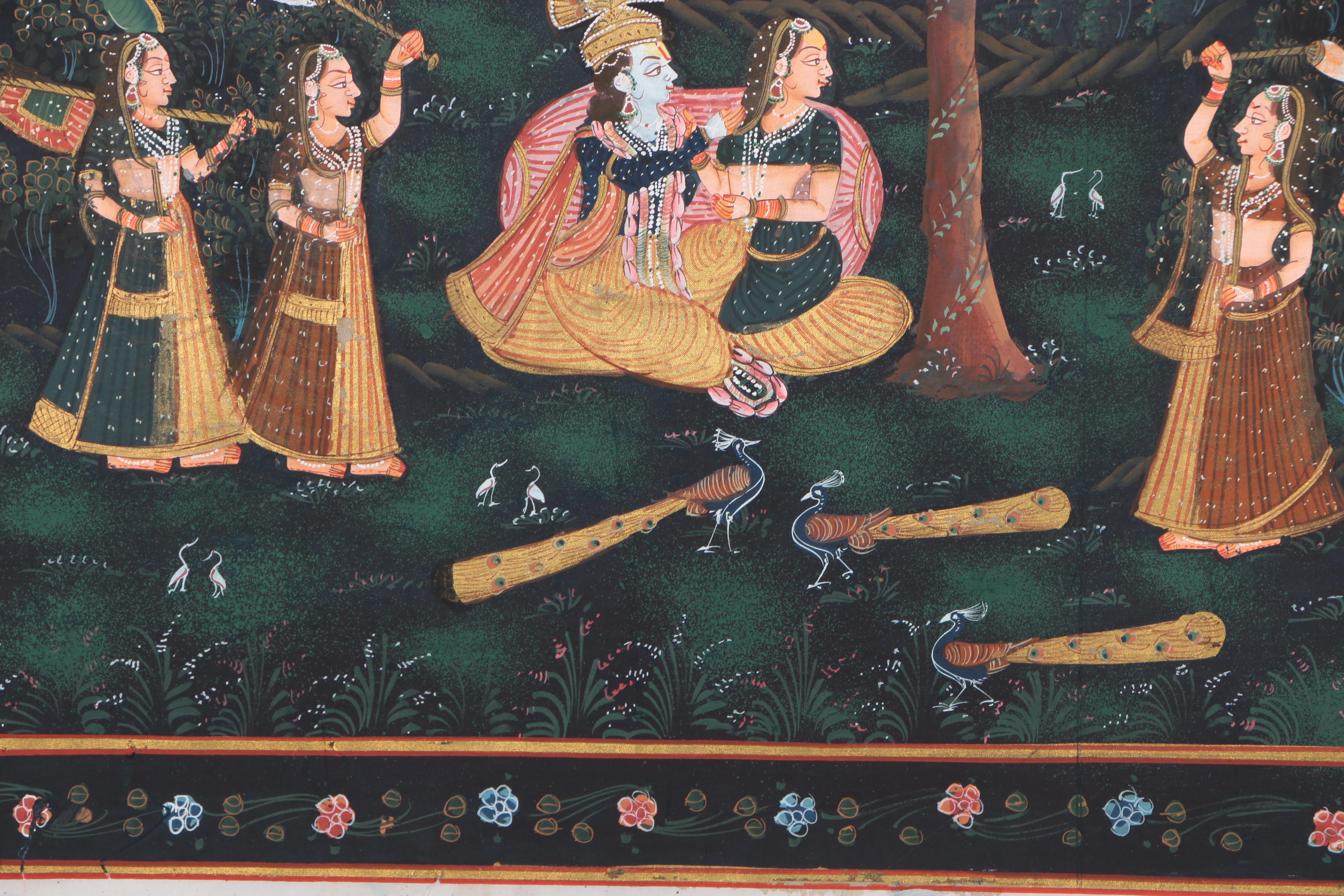 Indian Gouache Painting of Krishna and Radha