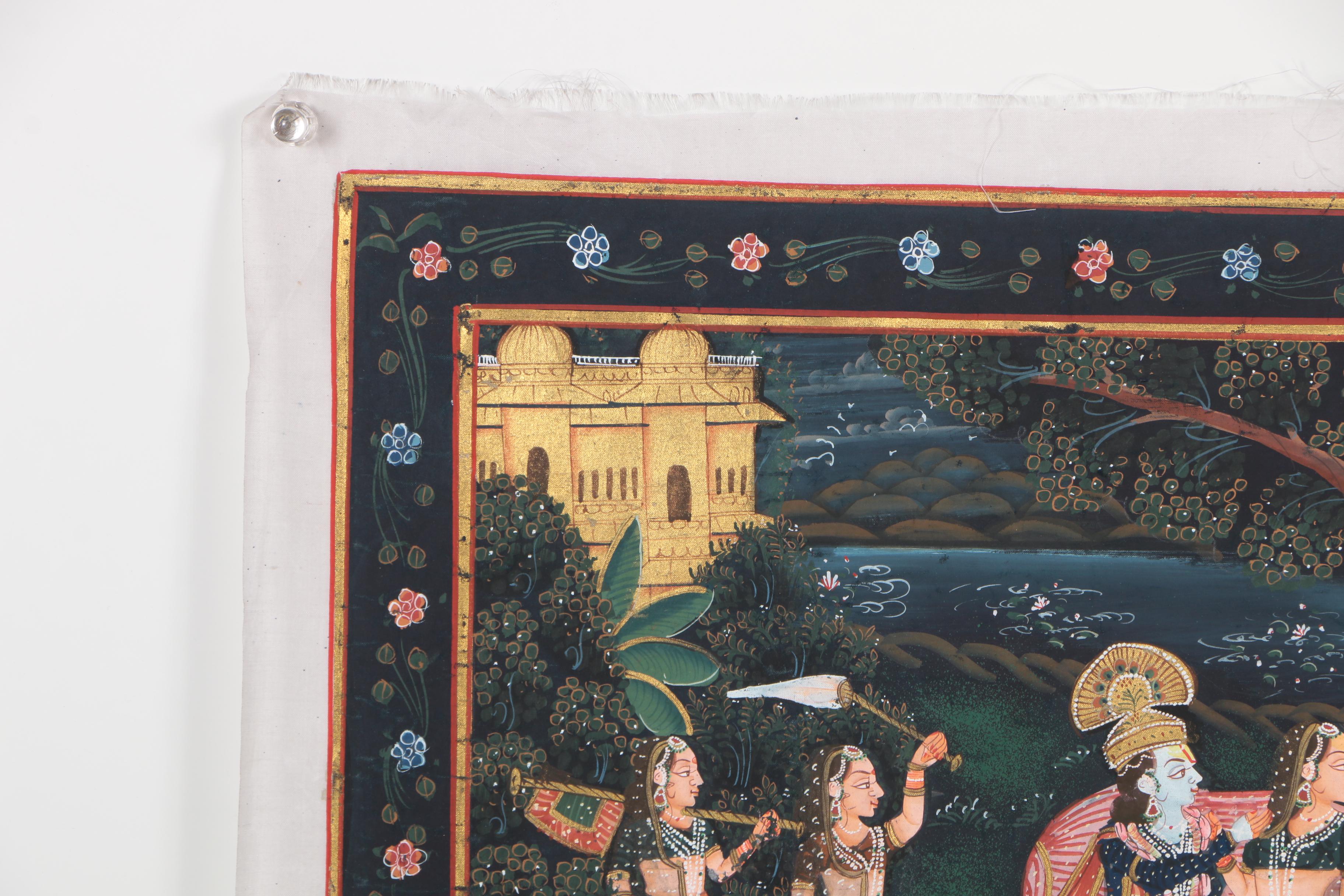 Indian Gouache Painting of Krishna and Radha