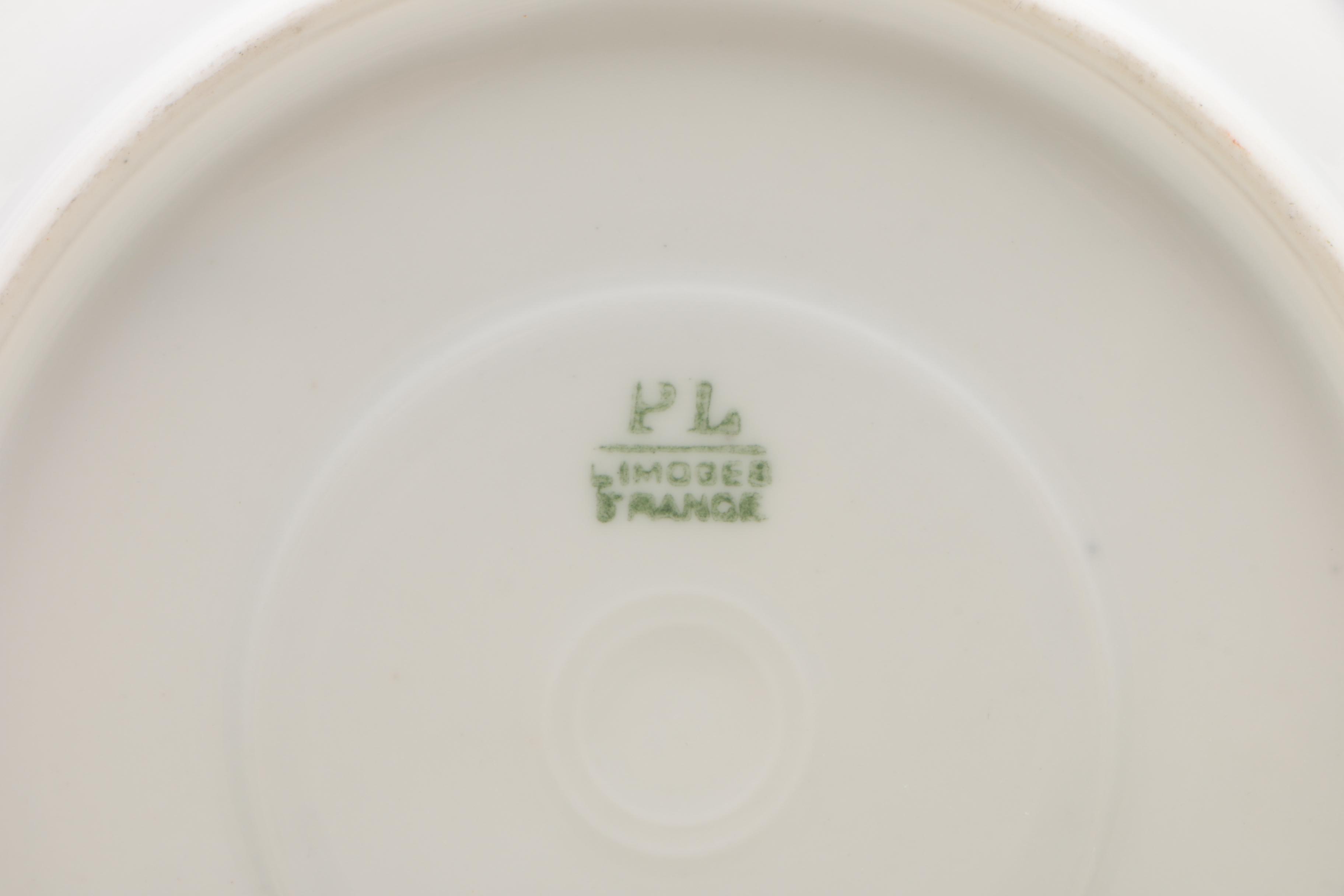 Porcelain Tableware Including M. Redon Limoges Bouillon Cups and Saucers