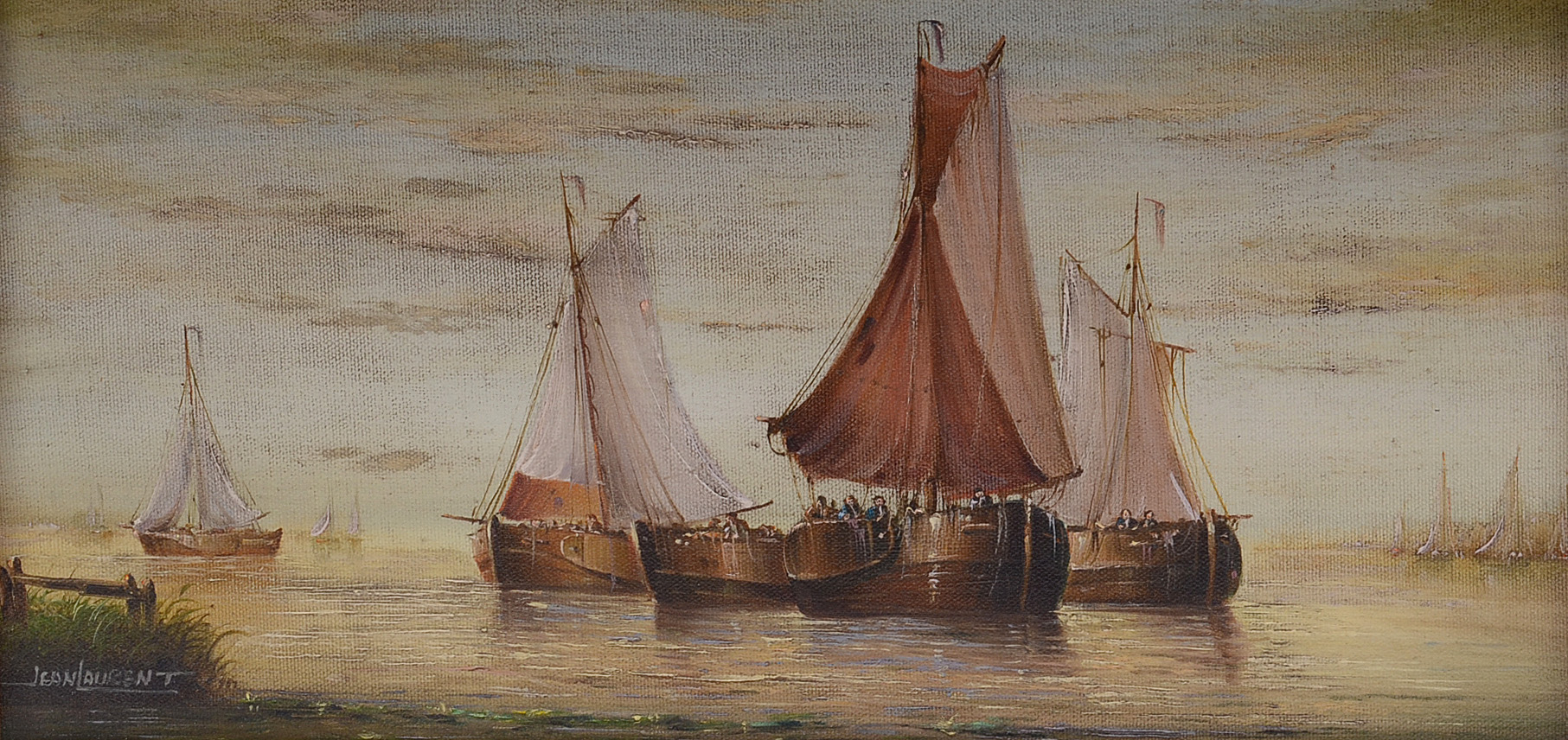 Jean Michel Laurent Oil Painting on Canvas of Sailing Ships