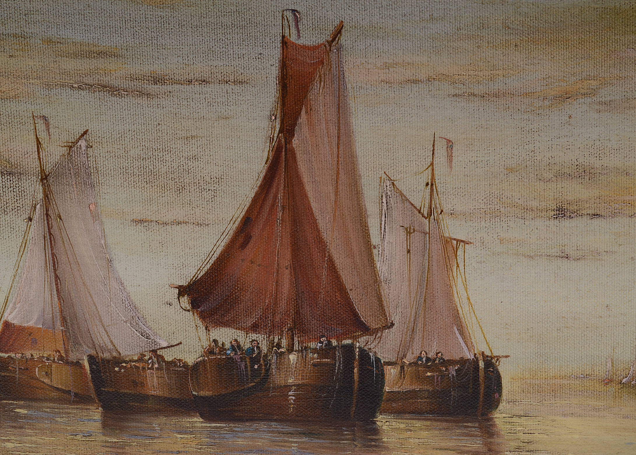 Jean Michel Laurent Oil Painting on Canvas of Sailing Ships