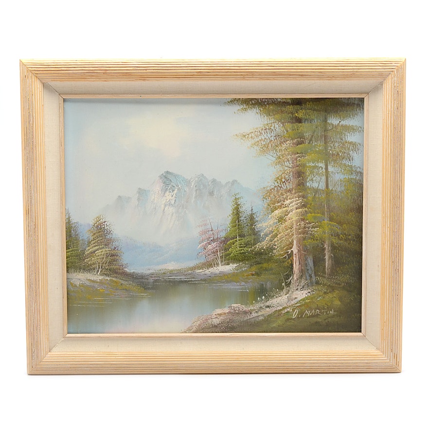 D. Martin Oil Painting on Canvas of Mountain Landscape
