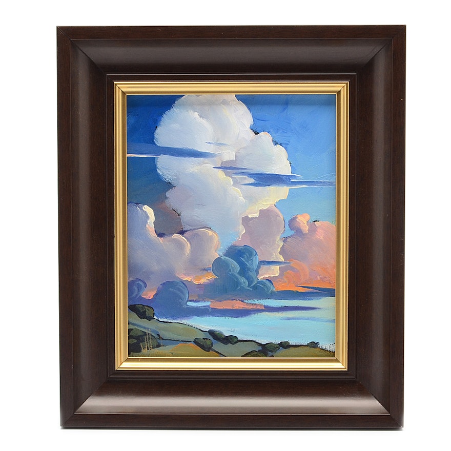 William Hawkins Oil Painting on Canvas Board of Dramatic Sky