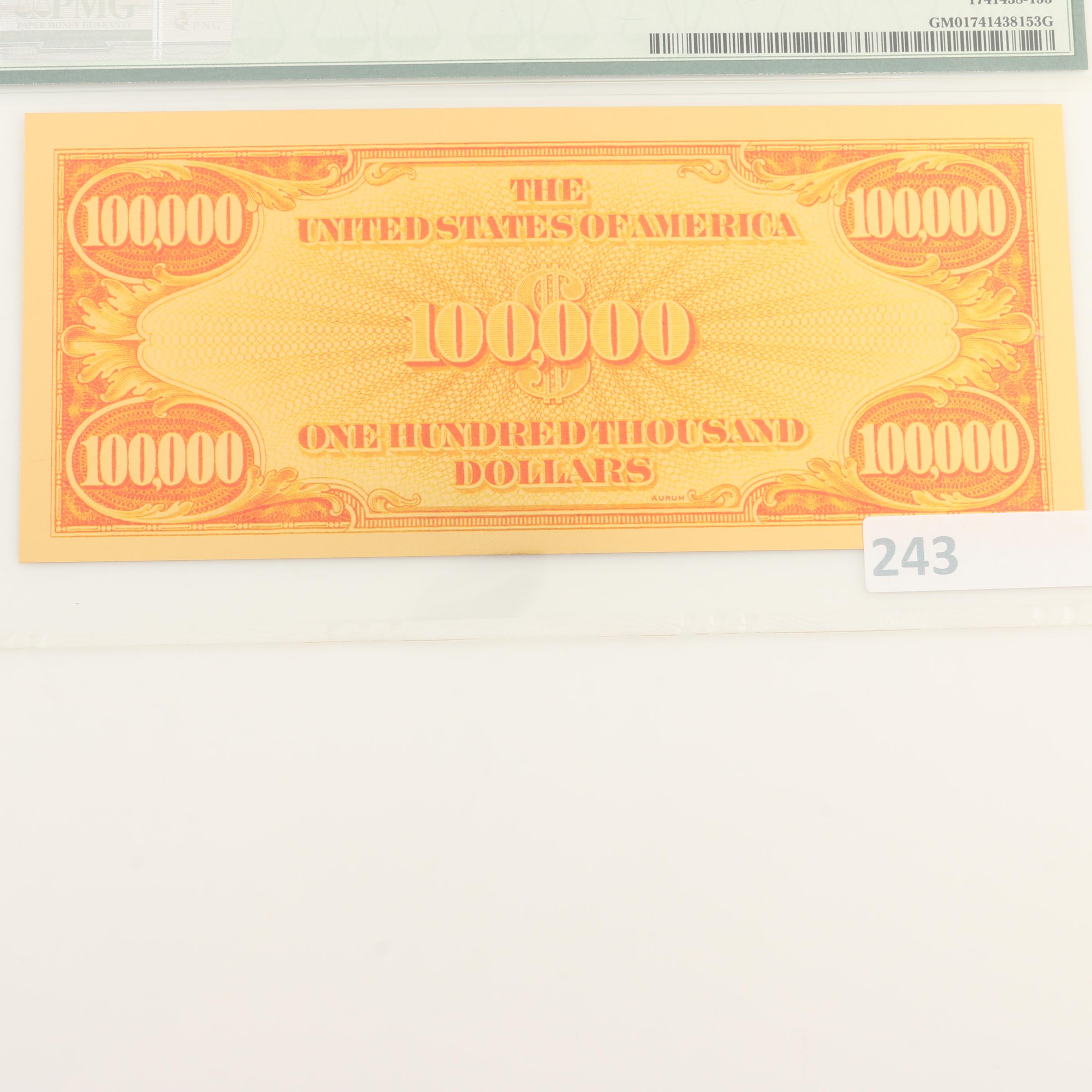 PMG Graded Gem Uncirculated $100,000 Gold Certificate 1934 Smithsonian Edition