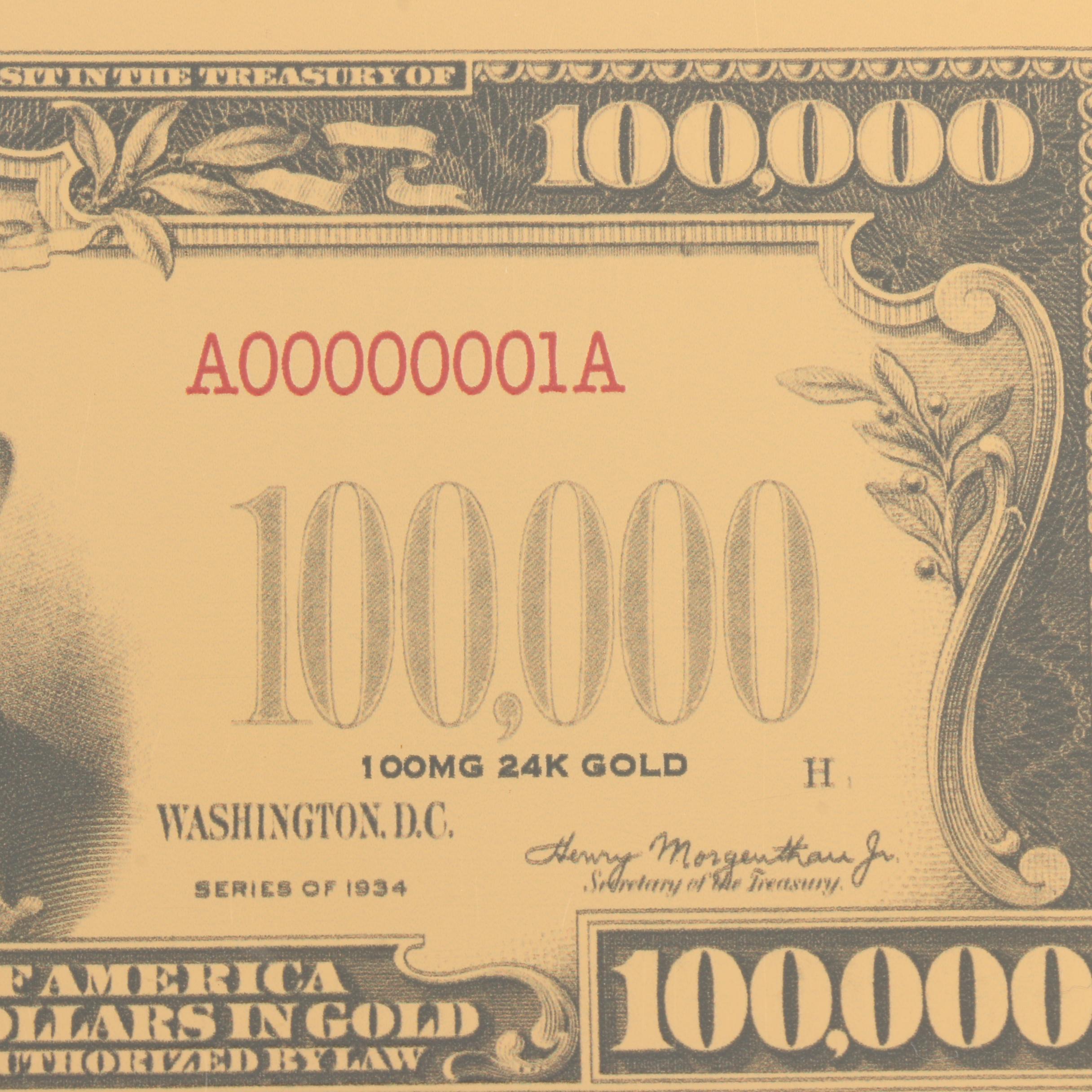 PMG Graded Gem Uncirculated $100,000 Gold Certificate 1934 Smithsonian Edition