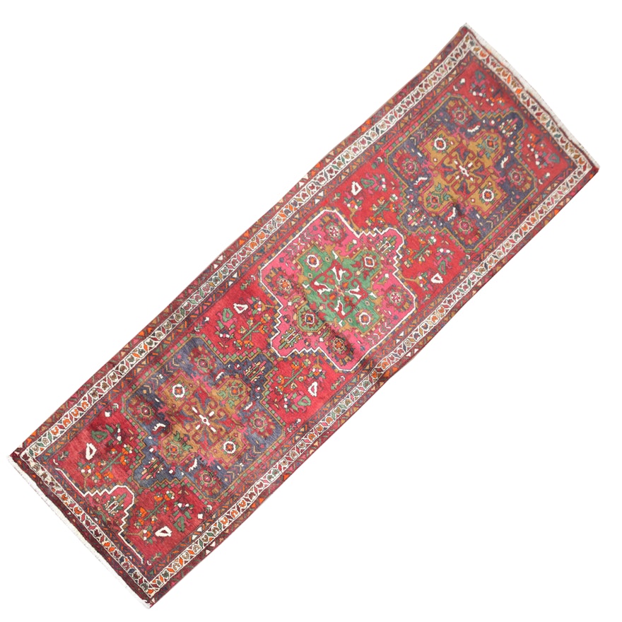 Hand-Knotted Persian Heriz Wool Carpet Runner