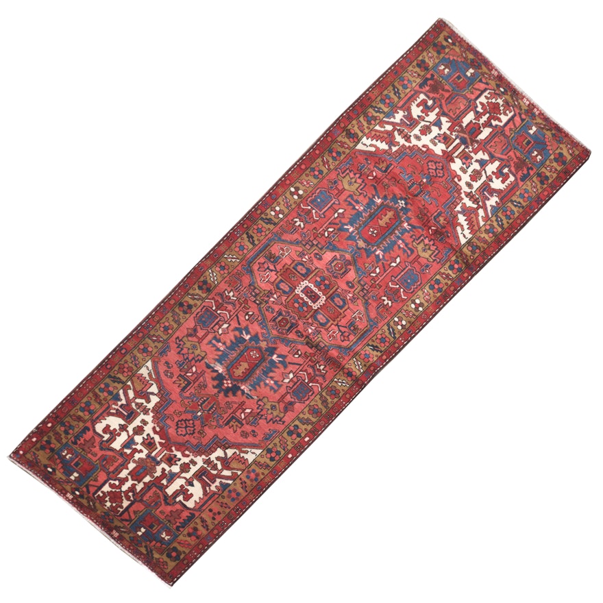 Hand-Knotted Persian Heriz Wool Carpet Runner