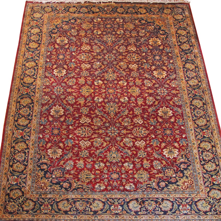 Hand-Knotted Inscribed Pakistani Kashmiri Wool Area Rug