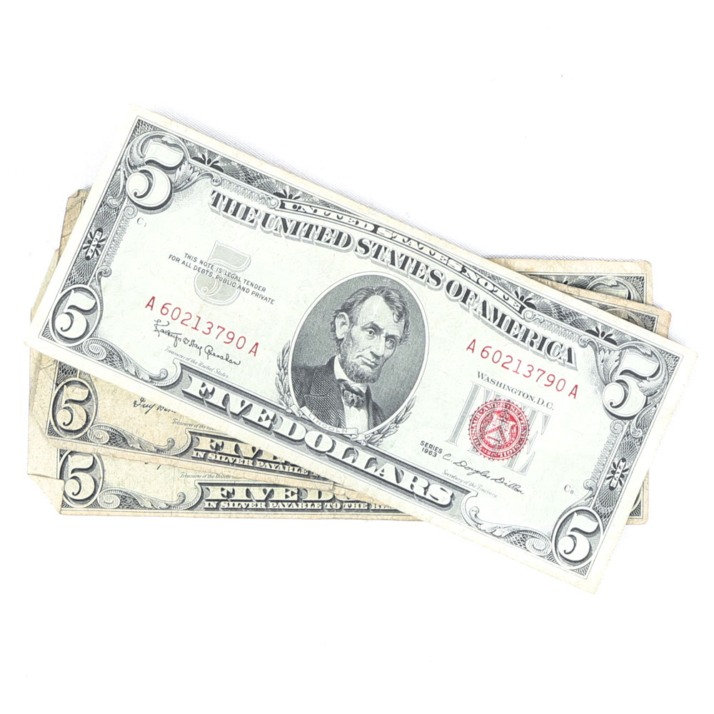 $5 US Silver Certificates and US Red Seal Note