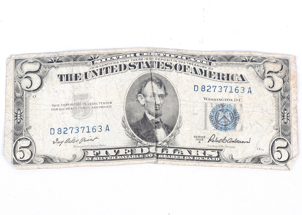 $5 US Silver Certificates and US Red Seal Note