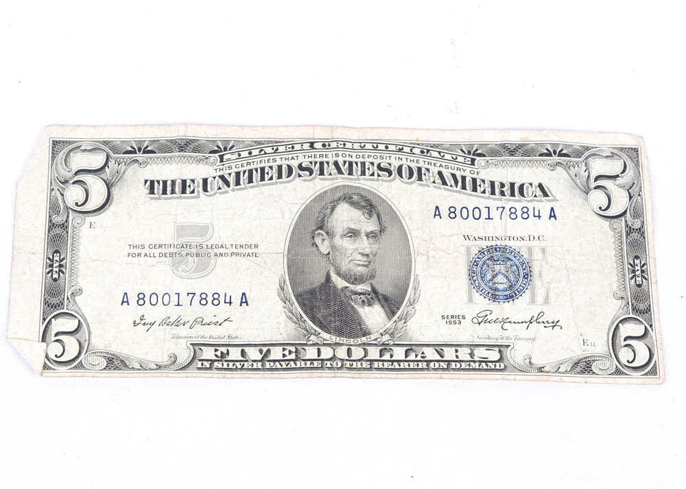 $5 US Silver Certificates and US Red Seal Note