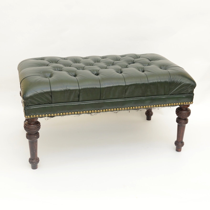 Green Faux Leather Tufted Bench