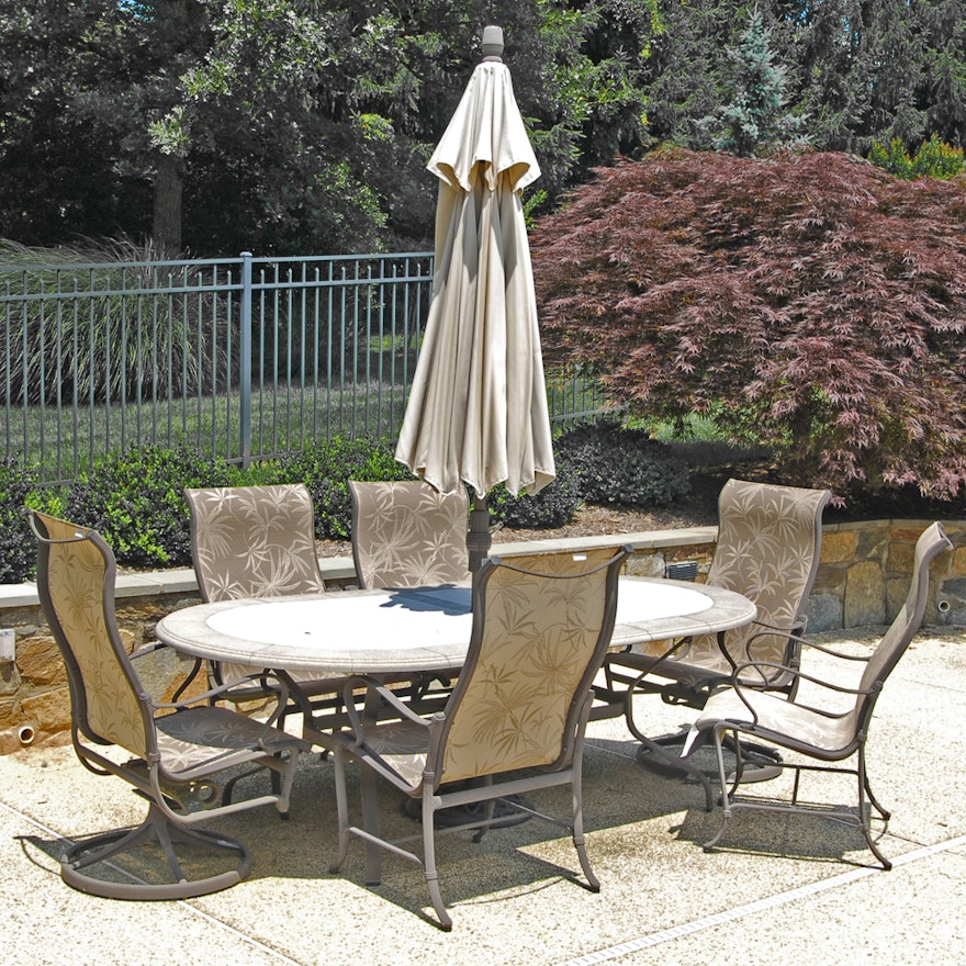 Tropitone Patio Chairs, Treasure Garden Umbrella and Patio Table
