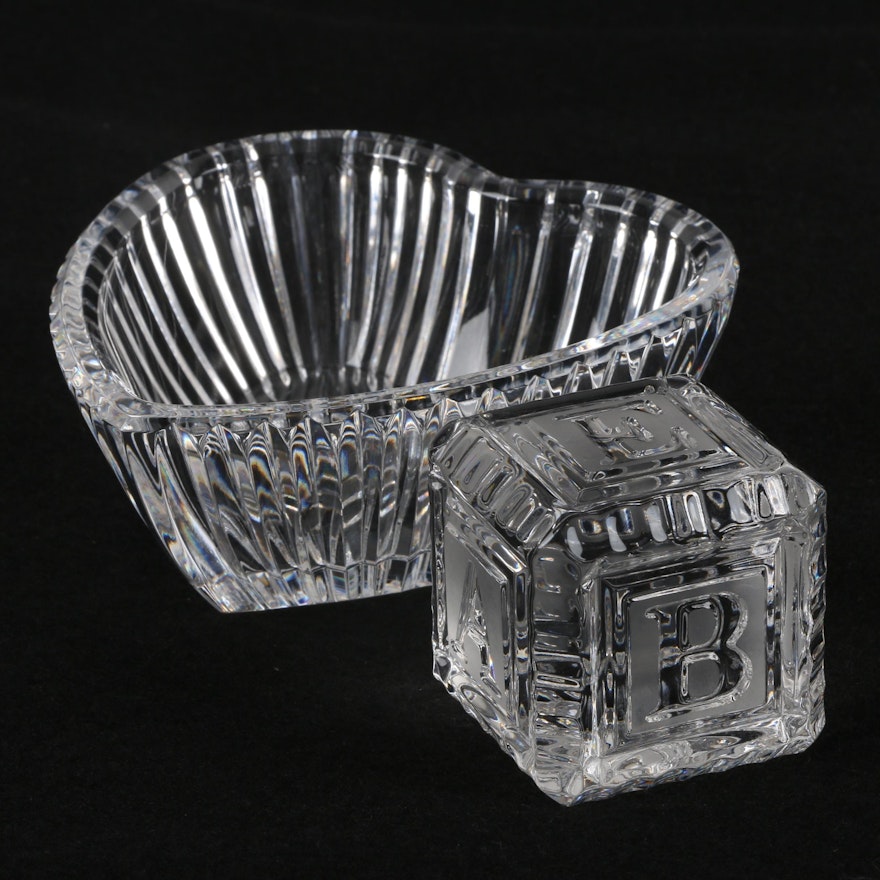 Waterford Crystal Bowl and Baby Block Paperweight