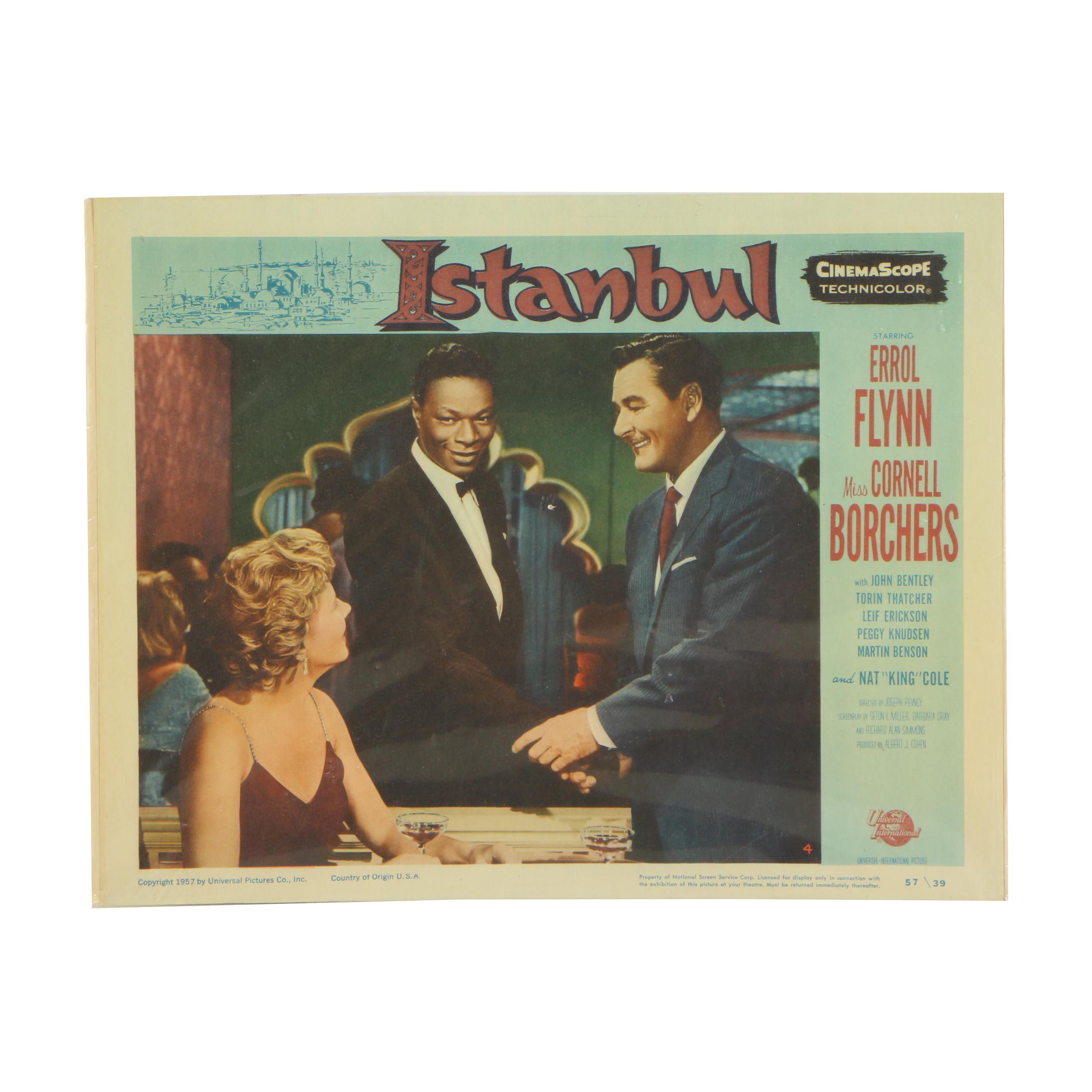 1957 "Istanbul" Lobby Card Featuring Errol Flynn and Nat "King" Cole