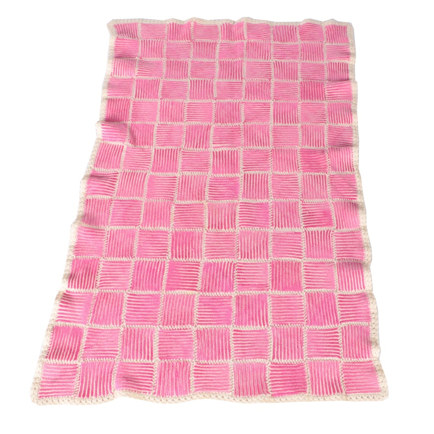 Hand Knit and Crocheted Pink Throw