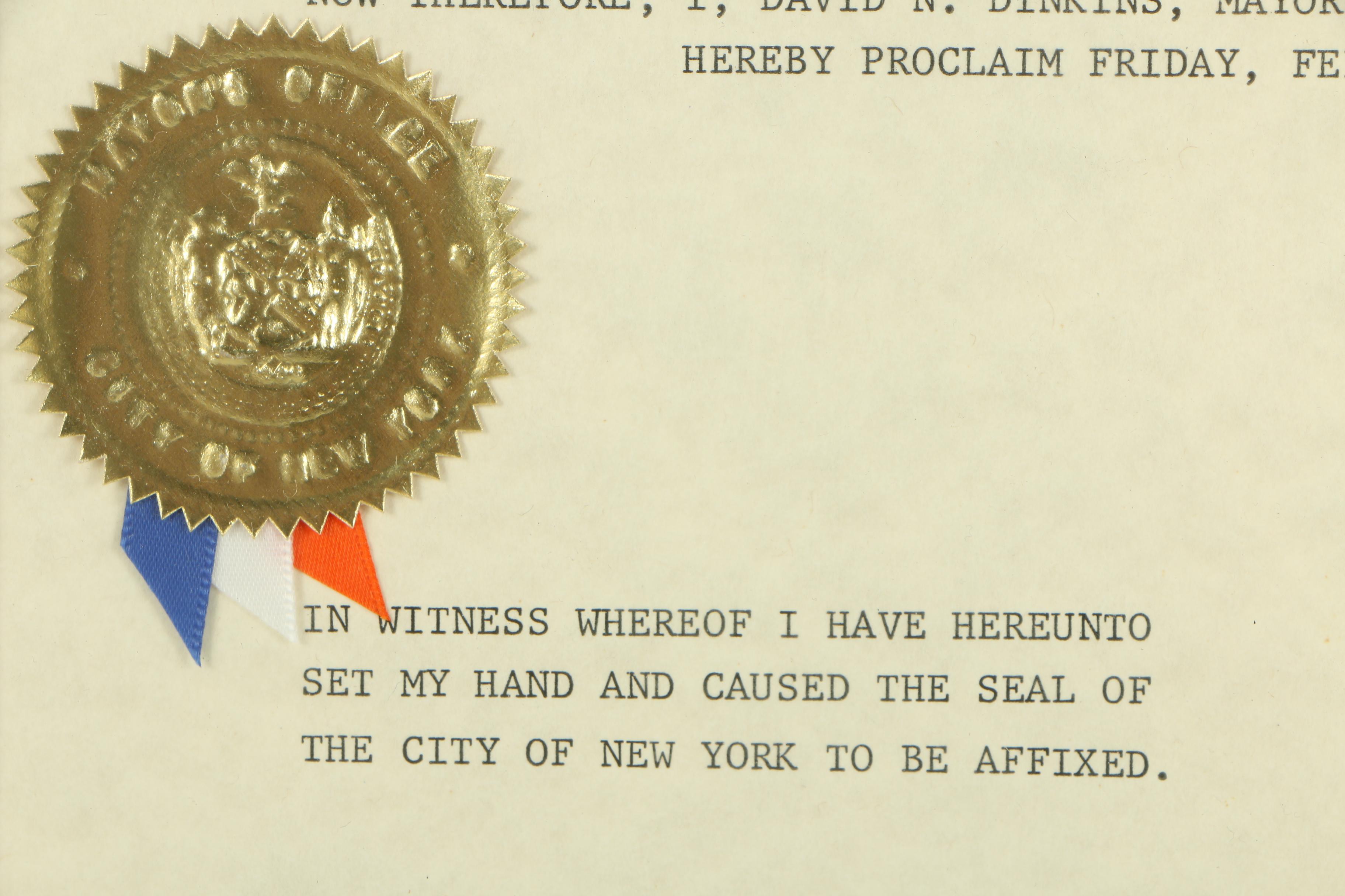 City of New York Proclamation of "Nat King Cole Day"