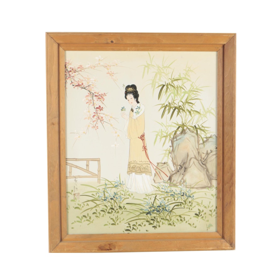 Chinese Oil Painting of Woman in Garden