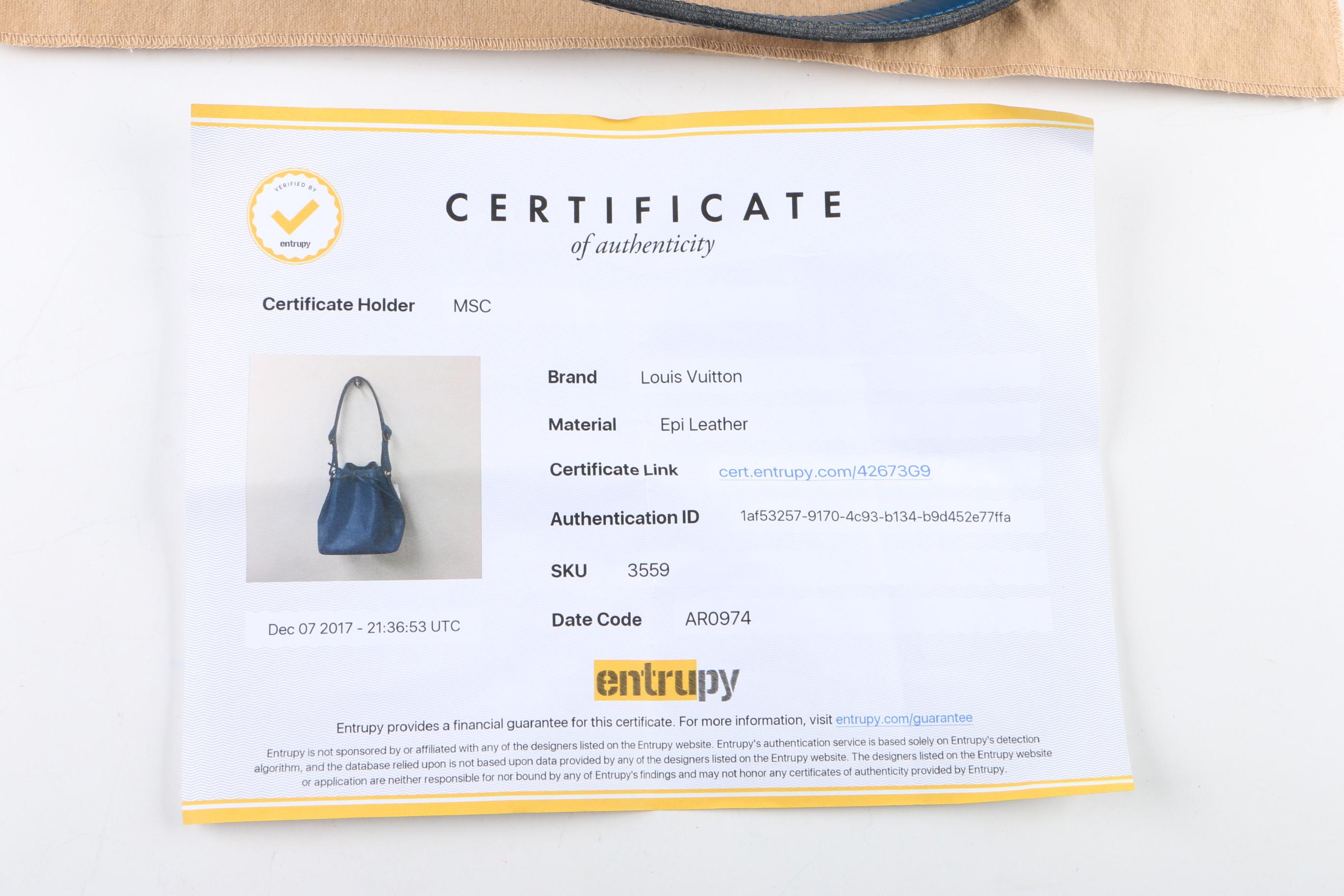 Louis Vuitton of Paris Epi Leather Petit Noe Bucket Bag in Toledo Blue