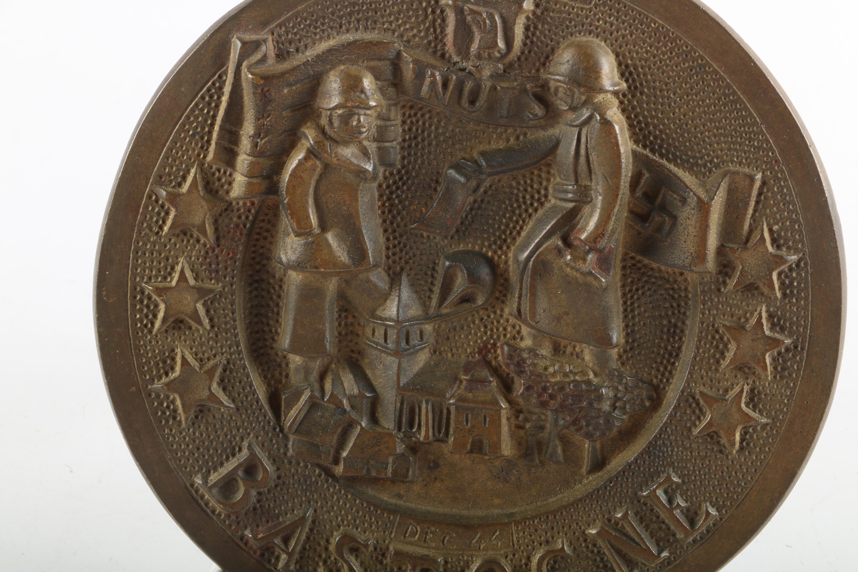 WWII Siege of Bastogne Commemorative Repoussé Brass Plaque