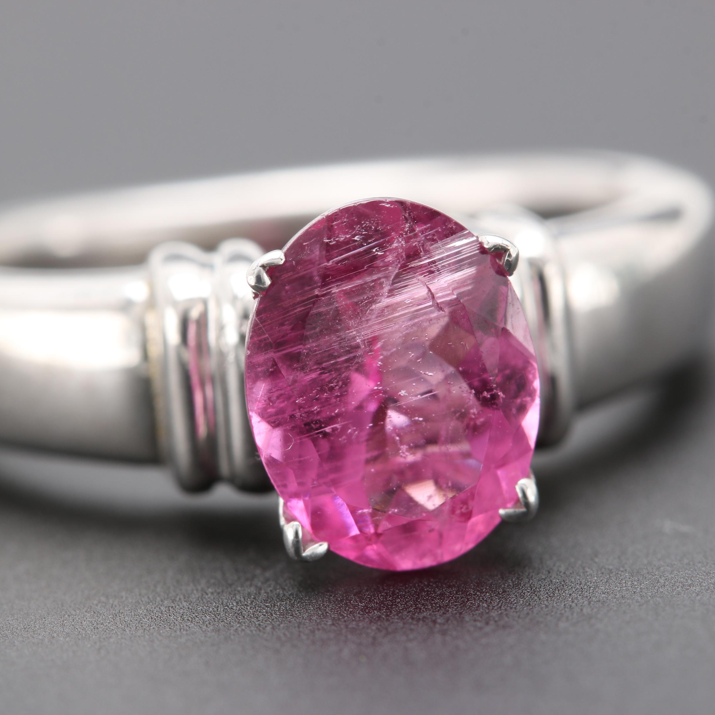 14K White Gold 1.30 CT Pink Tourmaline Ring