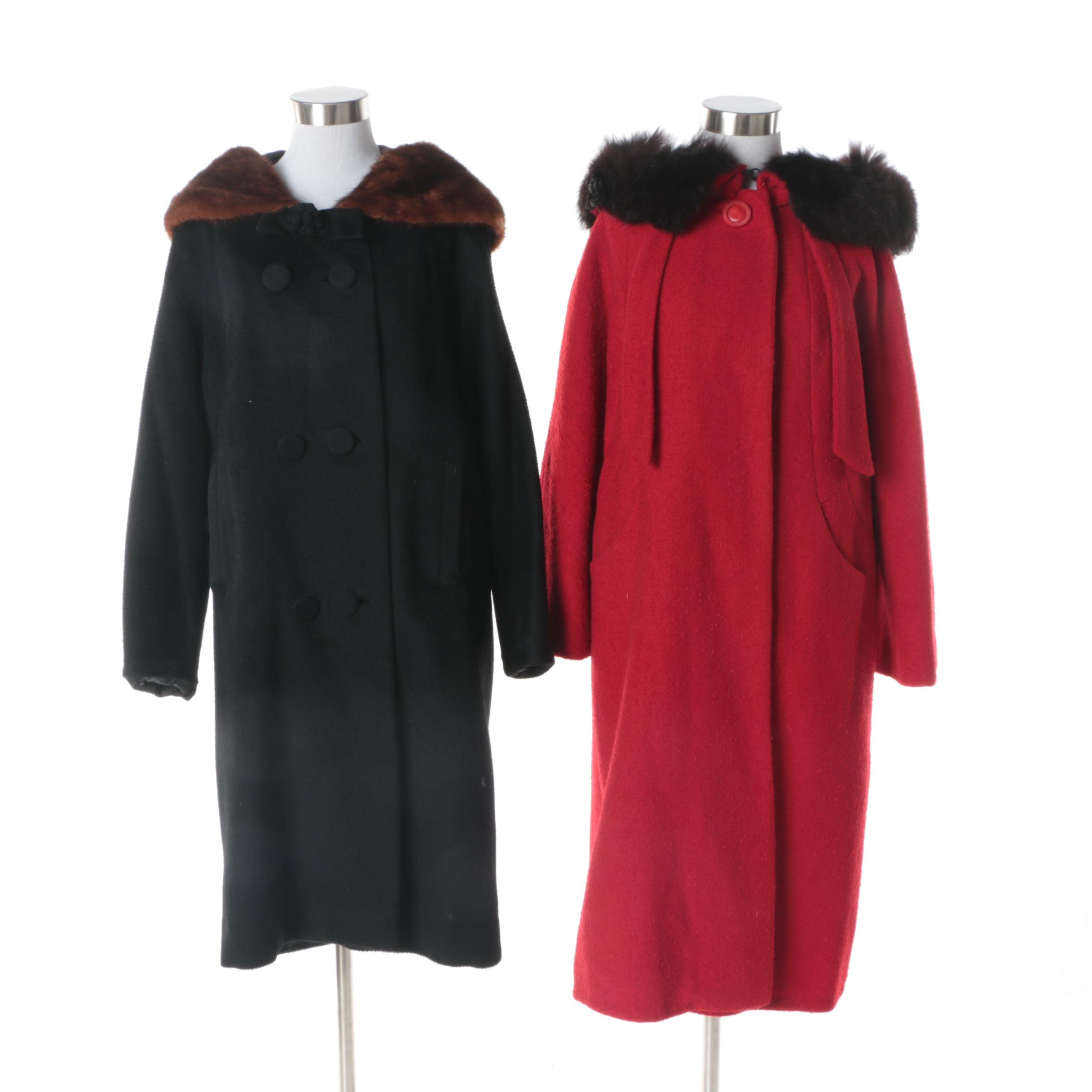Women's Vintage Gimbel Brothers and Townley Overcoats with Fur Collars