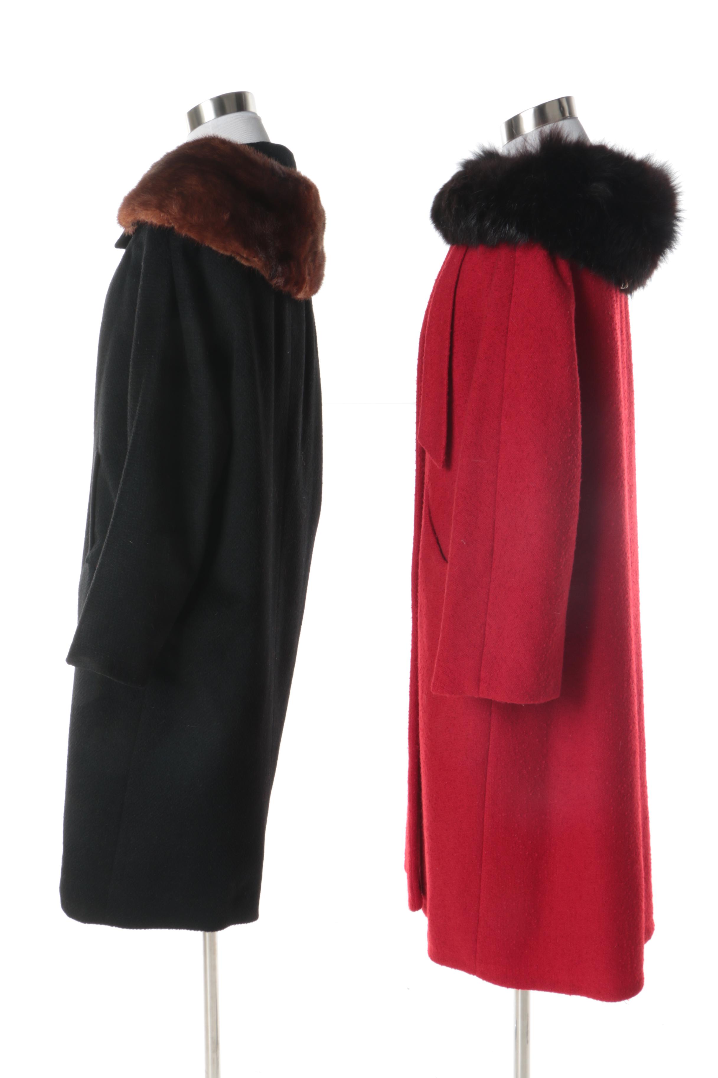 Women's Vintage Gimbel Brothers and Townley Overcoats with Fur Collars